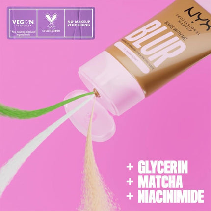 NYX Professional Makeup Blurring Tint Foundation, Medium Coverage, Matte Finish, With Niacinamide, Matcha and Glycerin, 12 Hours Hydrating, Bare With Me Blur, 30 ml, Shade: Caramel