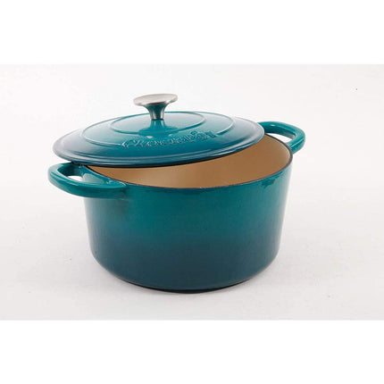 Olla de hierro fundido esmaltado redonda Crock-Pot Artisan, 4.7 litros, degradado turquesa