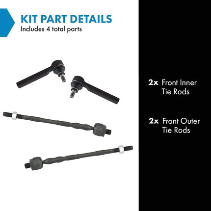 TRQ Inner and Outer Driver and Passenger Side Tie Rod Set 4 Piece