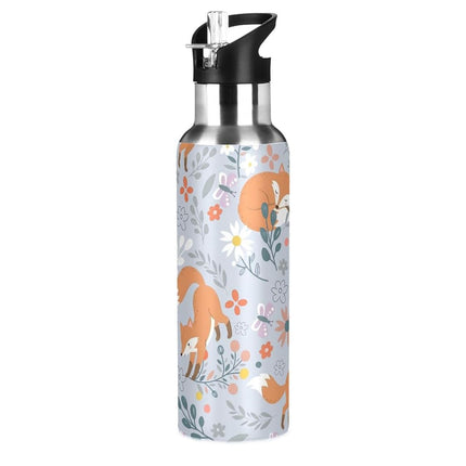 Fox Water Bottle Kids Fox Bottle with Straw Lid Cu