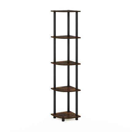 Furinno TURN-N-TUBE Corner Shelf, 5-Tier Corner Bookshelf, Open Storage Shelves, for Organization and Storage, Living Room, Home Office, Garage, Bedroom, Amber Pine
