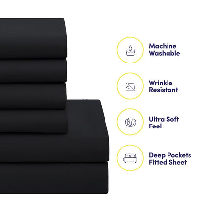Parure de lit 5 pièces Sweet Home Collection Housse de couette couleur unie toutes saisons, couverture douce en duvet alternatif et draps de lit en microfibre luxueuse, noir, Twin XL