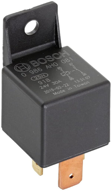 Bosch 0986AH0081 Power Relay 24V 30A, IP5K4, Operating Temperature from -40 Degree to 125 Degree C, 4 Pin Relay with Holder