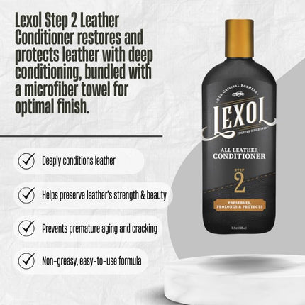 2X Lexol Leather Cleaner and Conditioner 16.9 oz Liquid Bundle with Microfiber Towel – Deep Conditioning to Help Maintain Soft, Supple, and Durable Leather – Gift Set (3 Items)