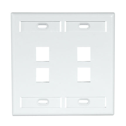 Leviton 4-Port Dual Gang QuickPort Wallplate with ID Windows, 42080-4WP, White
