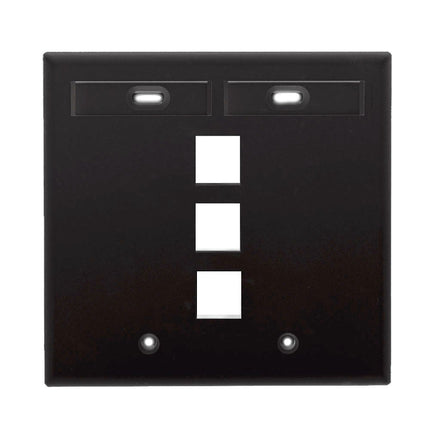 Leviton 42080-3EP Placa de pared QuickPort de 3 puertos y doble cuadrilla con ventanas de identificación, color negro