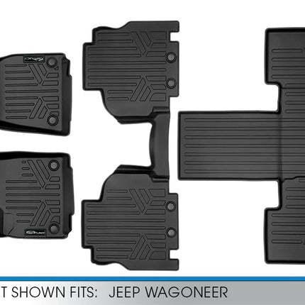 SMARTLINER All Weather Custom Fit Black 3 Row Car Mats Floor Mat Liner Set Compatible with 2022-2023 Jeep Wagoneer Grand Wagoneer (7 Passenger Model)