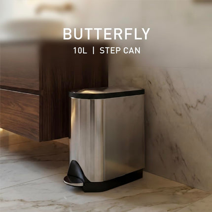simplehuman CW1899 10L Butterfly Pedal Bin, Small Bin for Bathroom Bedroom Office, Strong Steel Pedal, Silent Soft Close Lid, Inner Bucket, Non-Skid Base, Fingerprint-Proof, Brushed Stainless Steel