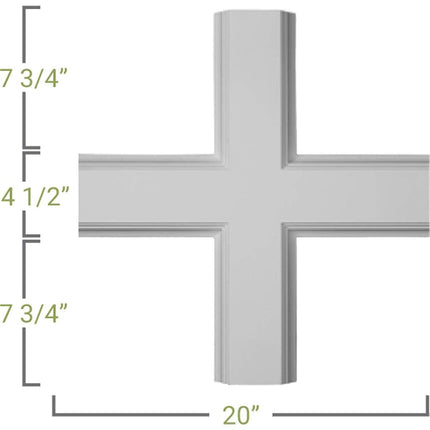 Ekena Millwork CC05ICI02X20X20TR 20"W x 2"P x 20"L Inner Cross Intersection for 5" Traditional Coffered Ceiling System
