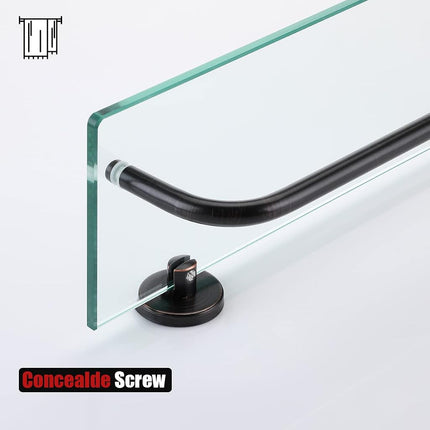 JQK TGS100-ORB Bronze Tempered Glass Bathroom Shelf, Shelf with 15" Towel Bar, 16" x 5" Tempered Glass Shower Storage, Steel Wall Bracket