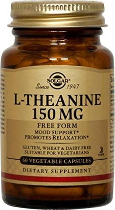 Solgar L-Theanine 150 mg Vegetable Capsules - Pack of 60 - Stress and Anxiety Support - Improve Mental Function - Vegan and Gluten Free, Gold
