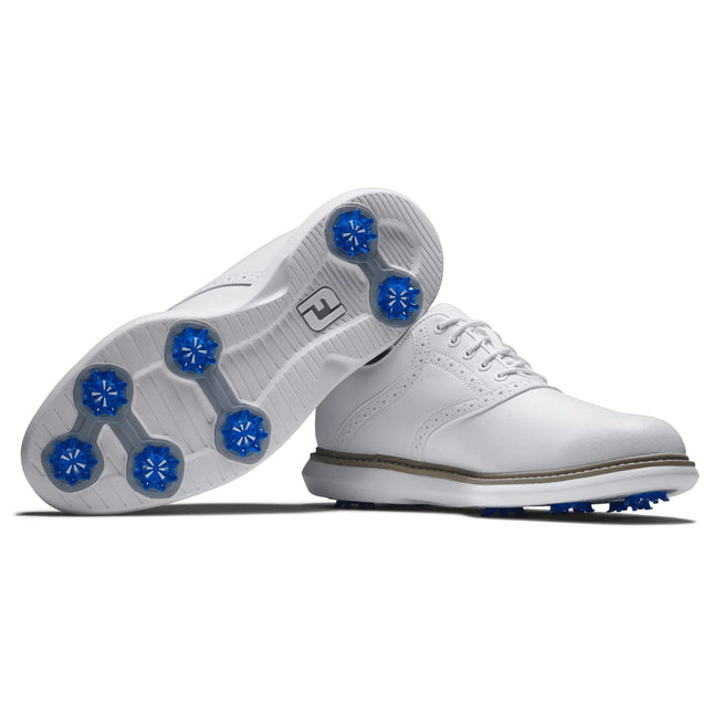 Footjoy Zapatos de golf Traditions para hombre, Blanco/Blanco, 11 angosto