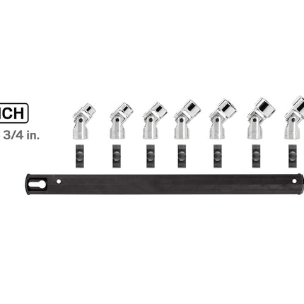 TEKTON 3/8 Inch Drive 6-Point Universal Joint Socket Set with Rail, 7-Piece (3/8-3/4 in.) | SHD91118