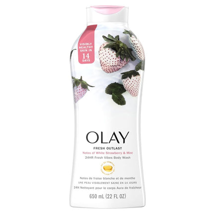Olay Fresh Outlast Cooling White Strawberry & Mint Body Wash, 650 ml/22 oz