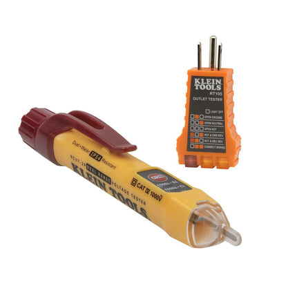 Klein Tools NCVT2PKIT Non-Contact Voltage Tester with Outlet Tester, 12-48V AC or 48-1000V AC Dual Range for Broad Application