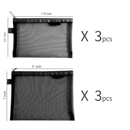 Bolsas de Maquillaje de Malla Topfinder, Estuches Cosméticos con Cremallera, Estuches para Lápices con Cremallera, Kit de Aseo Portátil para Viajes, Estuche Organizador de Oficina, Papelería ((6A+5A)*3 Negro)