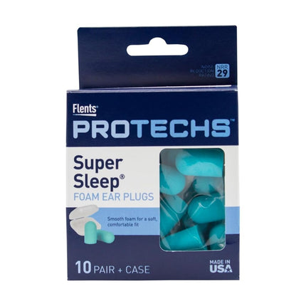 Flents Protechs Super Sleep Foam Ear Plugs, NRR 29, 10 Pair, Teal