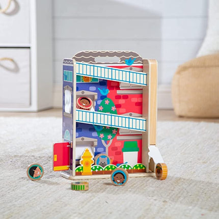 Melissa & Doug GO Tots Wooden House Tumble – 7-Piece Rolling & Stacking Playset with 6 Double-Sided Wooden Discs – Developmental Toy for Babies Age 12 Months Plus - FSC Certified