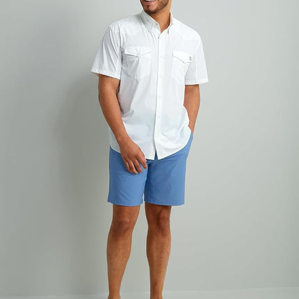 HUK Men's Diamond Back Solid Short Sleeve Button, Fishing Shirt, White, Small