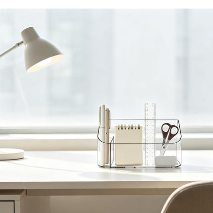 SUNFICON Estuche organizador de cosméticos Bandeja de tocador de plástico transparente multiusos para accesorios de baño y almacenamiento de oficina