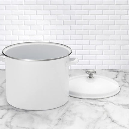 Cuisinart EOS166-30W Enamel Stockpot with Cover, 16-Quart, White