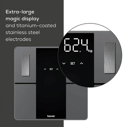 Beurer BF 500 Diagnostic Scales with Bluetooth, Digital Body Scales with App, Determination and Analysis of Body Values, Measures Body Fat and Muscle Scale, Extra Large Display