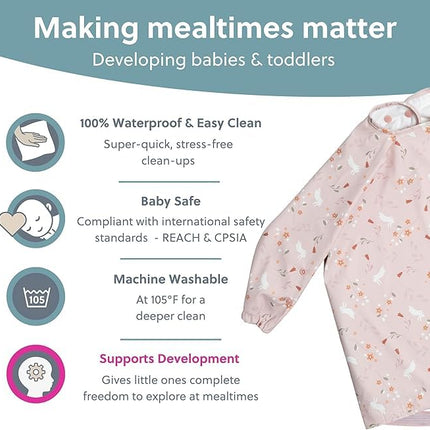 BIBaDO Long Sleeve Waterproof Baby Bib, Rainbow Bunnies 2-Pack, 6–36 Months