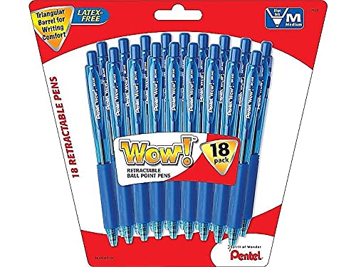 Pentel WOW! Retractable Ballpoint Pens, Medium Line, Blue Ink, (BK440BP18C) by Pentel