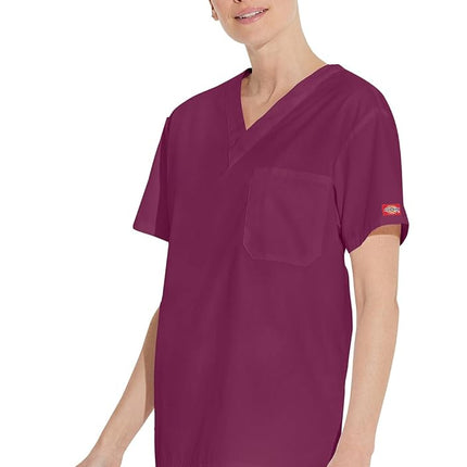 Dickies Men's Big & Tall V-Neck Scrub Double Chest Pocket Top Medical Shirt, Wine, 3XL