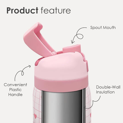 Heart Insulated Stainless Steel Water Bottle with Straw for Sports and Travel, 32oz, Gifts for Women Girls Friends Teens Birthday Christmas (Grid Background)