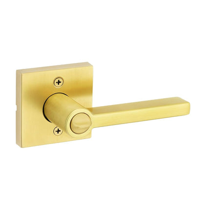Kwikset Halifax, Door Handle Lever SmartKey Re-Key Security Keyed Entry Lock with Microban, Square Rose in Satin Brass