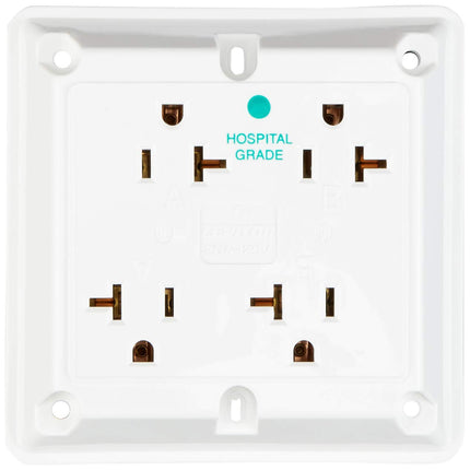 Leviton 21254-HW 20 Amp, 125 Volt, Industrial Series Extra Heavy Duty Hospital Grade, 4-In-1 Receptacle, Straight Blade, Grounding, White