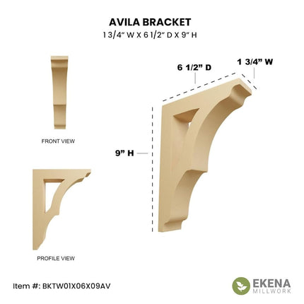 Ekena BKTW01X06X09AVCH 1 3/4" W x 6 1/2" D x 9" H Small Avila Wood Bracket, Cherry