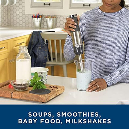 GE Immersion Hand Blender, 500 Watt High-Performance, 3-in-1 with Blend & Chop, Whisk & Chopping Jar Attachments, Dual Speed Immersion for Easy One-Handed Operation, Stainless Steel, G8H1AASSPSS