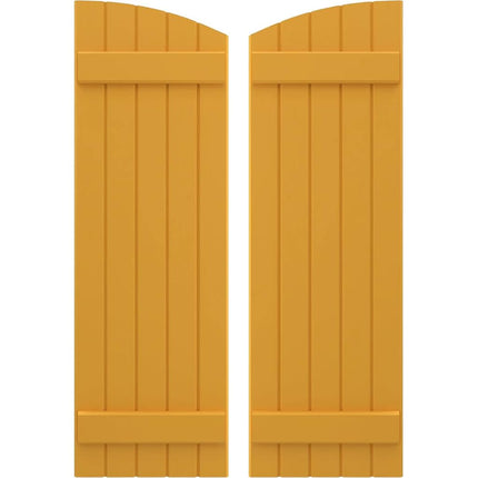 Ekena Millwork ARW101BE518X32TUH Americraft Five 2 Exterior Real Wood Joined Board-n-Batten Shutters w/Elliptical Top (Per Pair), 17 1/2"W x 32"H, Turmeric