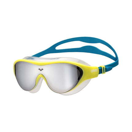 ARENA Unisex Kids Junior The One Mirror Swim Mask for Swimming Ages 6 to 12 Swim Goggles Girls and Boys Large Fit Polycarbonate Lens, Silver/Soft Green/Blue Cosmo