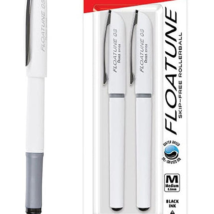 Pentel Floatune Skip-Free Rollerball Pen, 0.8mm Medium Line, Black Ink, 2 Pack