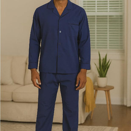 Hanes Men's Woven Plain-Weave Pajama Set Navy Heather