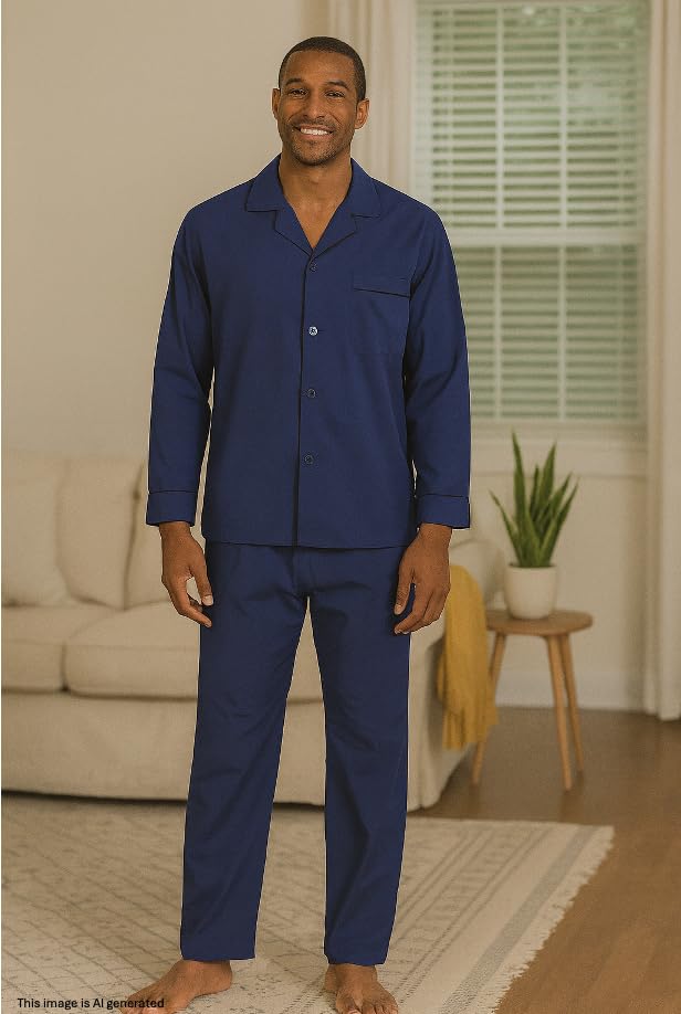 Conjunto de pijama de hombre Hanes, tejido liso, azul marino jaspeado