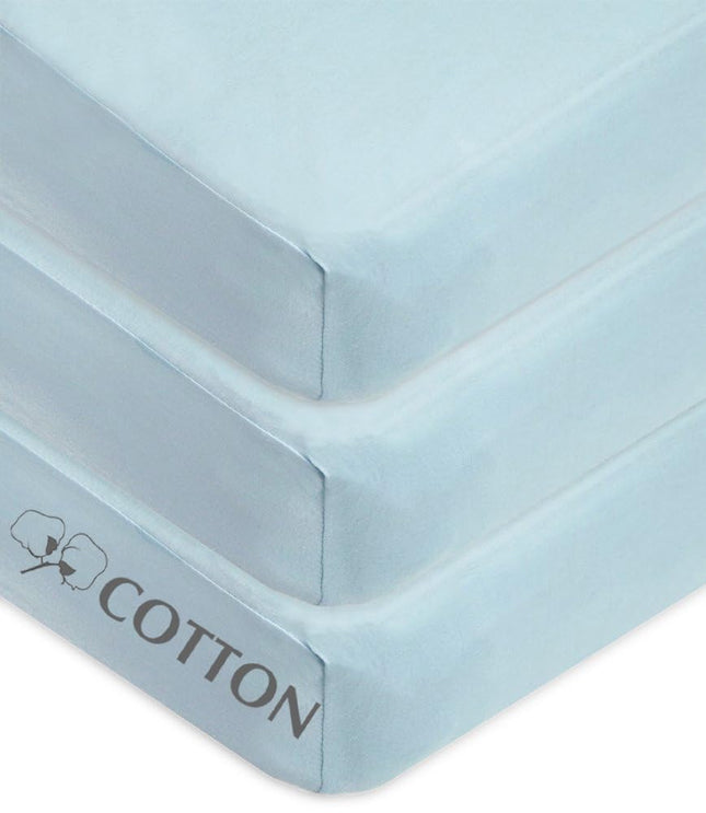 American Baby Company 3 Pack 100% Cotton Jersey Knit Fitted Crib Sheet for Standard Crib and Toddler Mattresses, Blue, for Boys and Girls