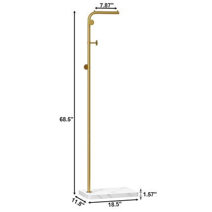 HOMEFORT Metal Coat Rack, Modern Coat Tree with 3 Hooks, L Shaped Coat Hanger Stand, Freestanding Coat Rack for Entryway and Corner, Gold