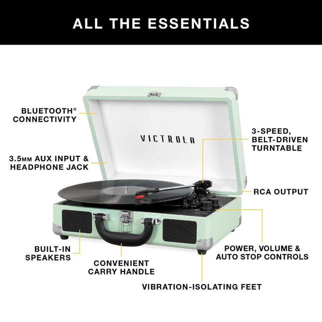 Victrola Journey Bluetooth Portable Suitcase Record Player � with Built-in Speakers, 3 Speed Vinyl Record Player, RCA Out, Headphone Jack (Dark Brown)