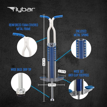 Flybar Master Pogo Stick for Kids, Ages 9+, 80 to 160 Pounds, Easy Grip Handles, Anti-Slip Pegs, Outdoor Toys for Boys, Jumper Toys for Girls, Outside Toys for Kids, Tweens and Teens (Silver/Blue)