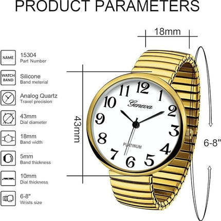 Gold Super Large Face Easy to Read Stretch Band Extension Watch