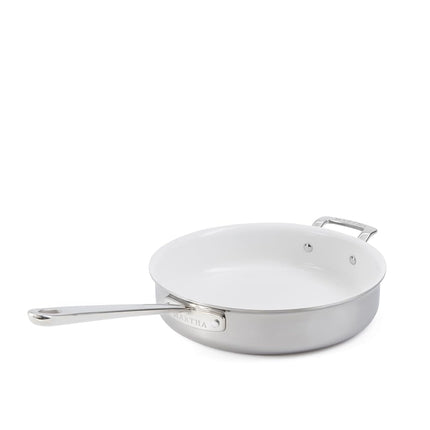 Martha Stewart Martha 3.5 cuartos de galón sartén salteadora de acero inoxidable de tres capas con lados rectos, tapa e interior antiadherente de cerámica