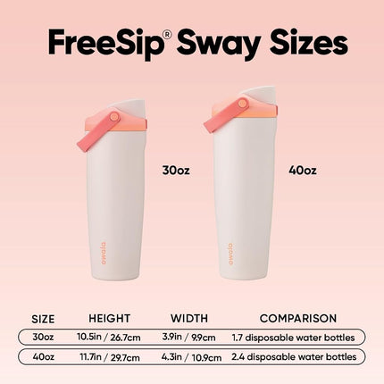 Owala FreeSip Sway Insulated Stainless Steel Water Bottle with Two-Way Spout, Built-In Straw and Bucket Handle, Made for Travel, School, and Sports, 30oz, BPA Free, Leak Proof, Sparkling Sherbet