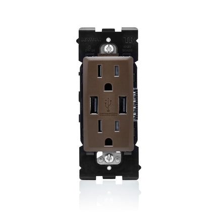 Leviton RUAA1-WB Renu USB Charger/Tamper-Resistant Duplex Outlet, 15A-125VAC, Walnut Bark 15-Amp