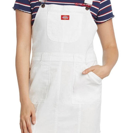 Dickies - Minivestido sin mangas para mujer, con cuello cuadrado, bolsillo deshilachado, talla S para jóvenes, color blanco, pequeño