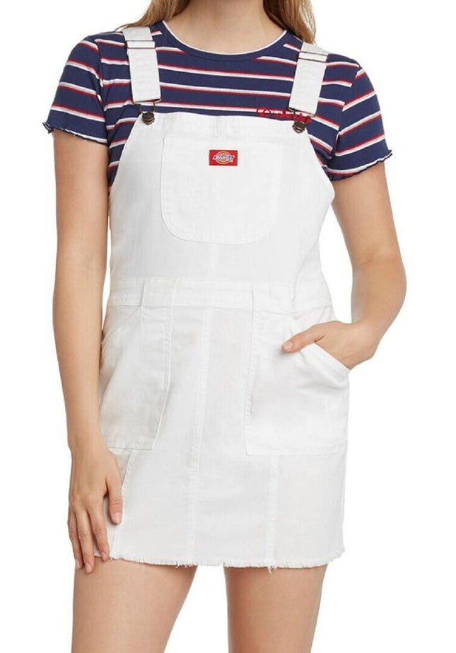 Dickies Salopette Courte Femme Blanche Frangée à Poches Sans Manches Col Carré Juniors S, Blanc, Small Petite