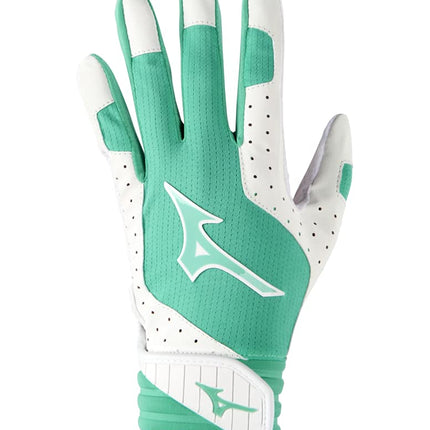 Mizuno Finch - Guante de bateo acolchado para sóftbol para mujer, blanco-menta, talla extra pequeña